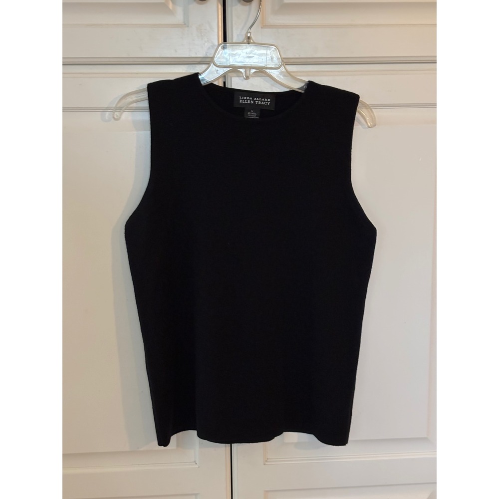 Linda Allard Ellen Tracy Black Wool Silk Knit Sleeveless Shell Top Large